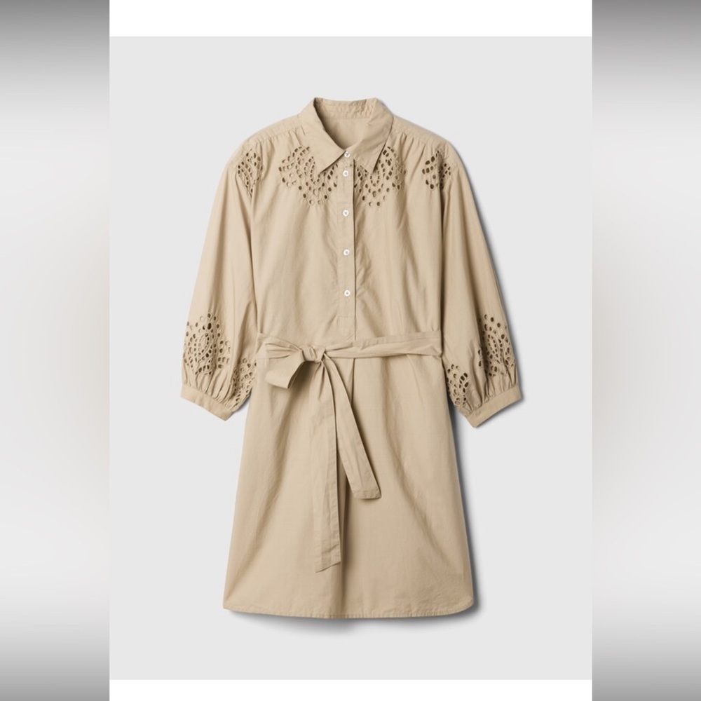 GAP Khaki Tan Eyelet Shirt Dress size xs - Picture 4 of 6